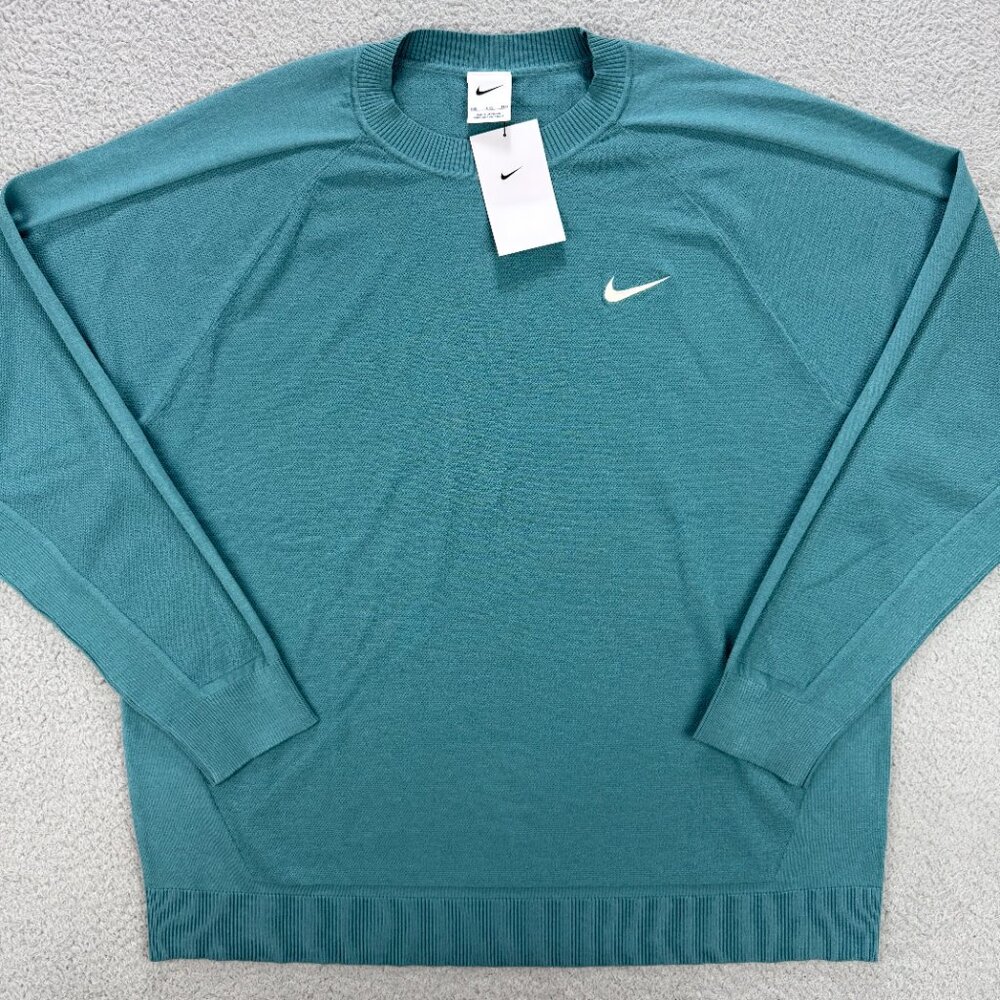 Nike Tour Golf Sweater Mens XXL 2XL Mineral Teal Green Blue Knit Crewneck Shirt